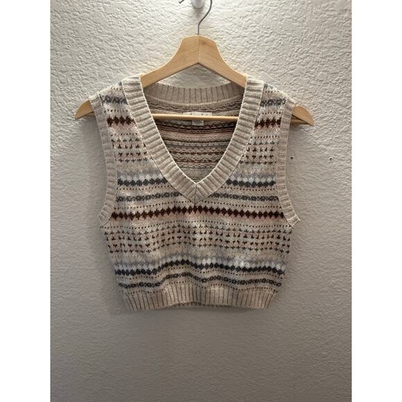 American Eagle Fair Isle Sweater Vest Knit Cropped Preppy Small Indie Academia - Picture 2 of 4
